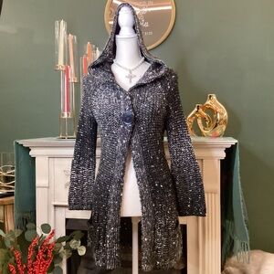 BCBGMaxAzria Multicolored Textured Knit Sweater with Snap Button